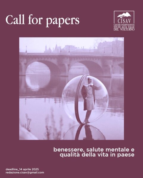 Locandina call for papers CISAV_APS, ponte, fiume e umo in ball sospesa su fiume